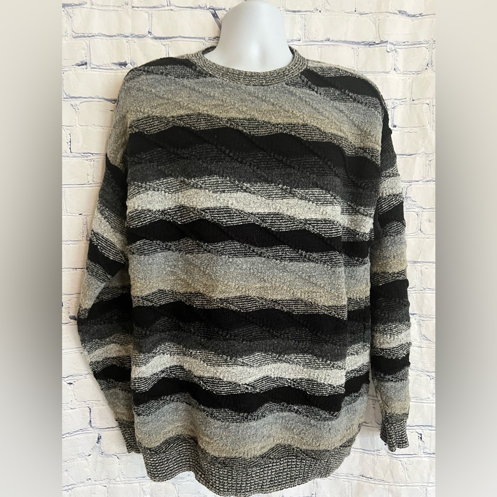Protege Collection Textured Coogi Style Striped Sweater Mens XL